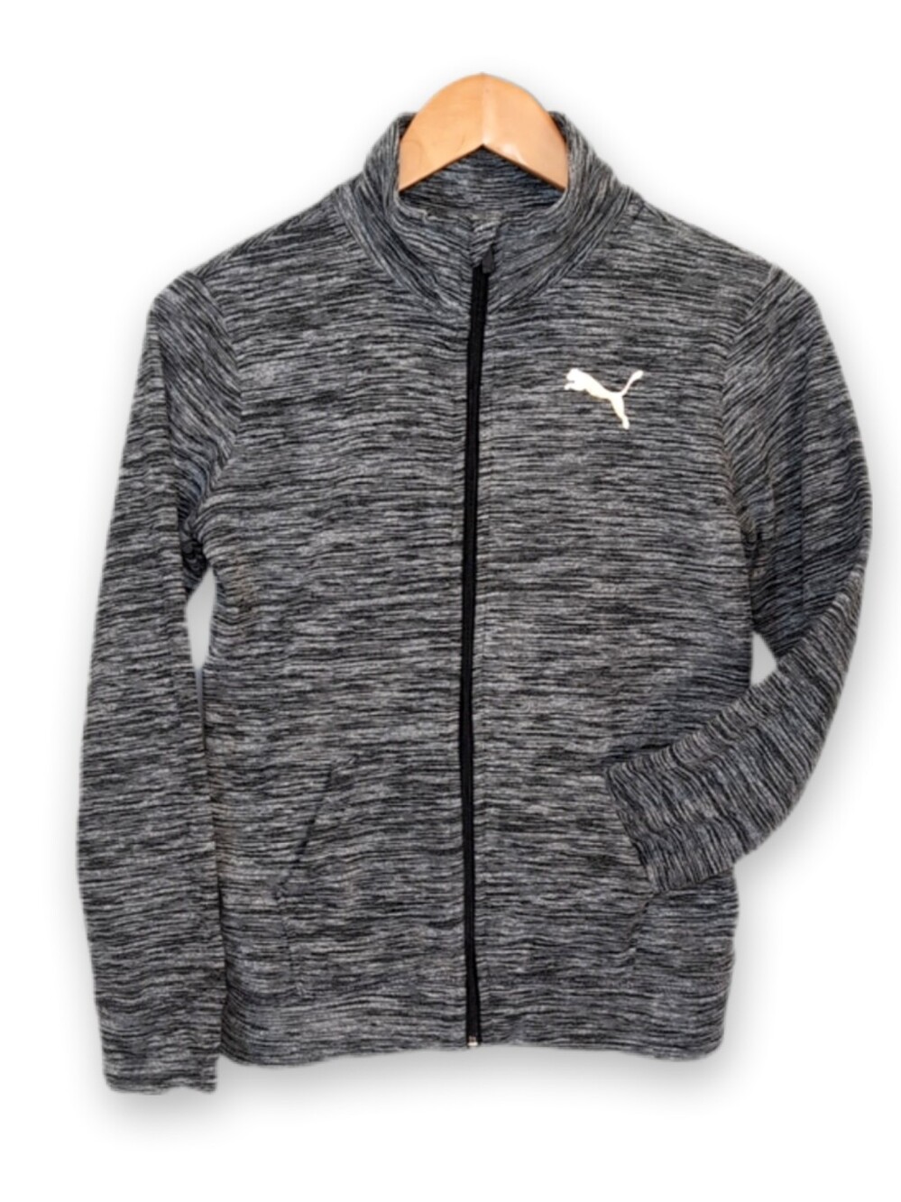 NEW Puma Kids Full Zip Track Jacket Size Large 12 14 Heathered Grey Black